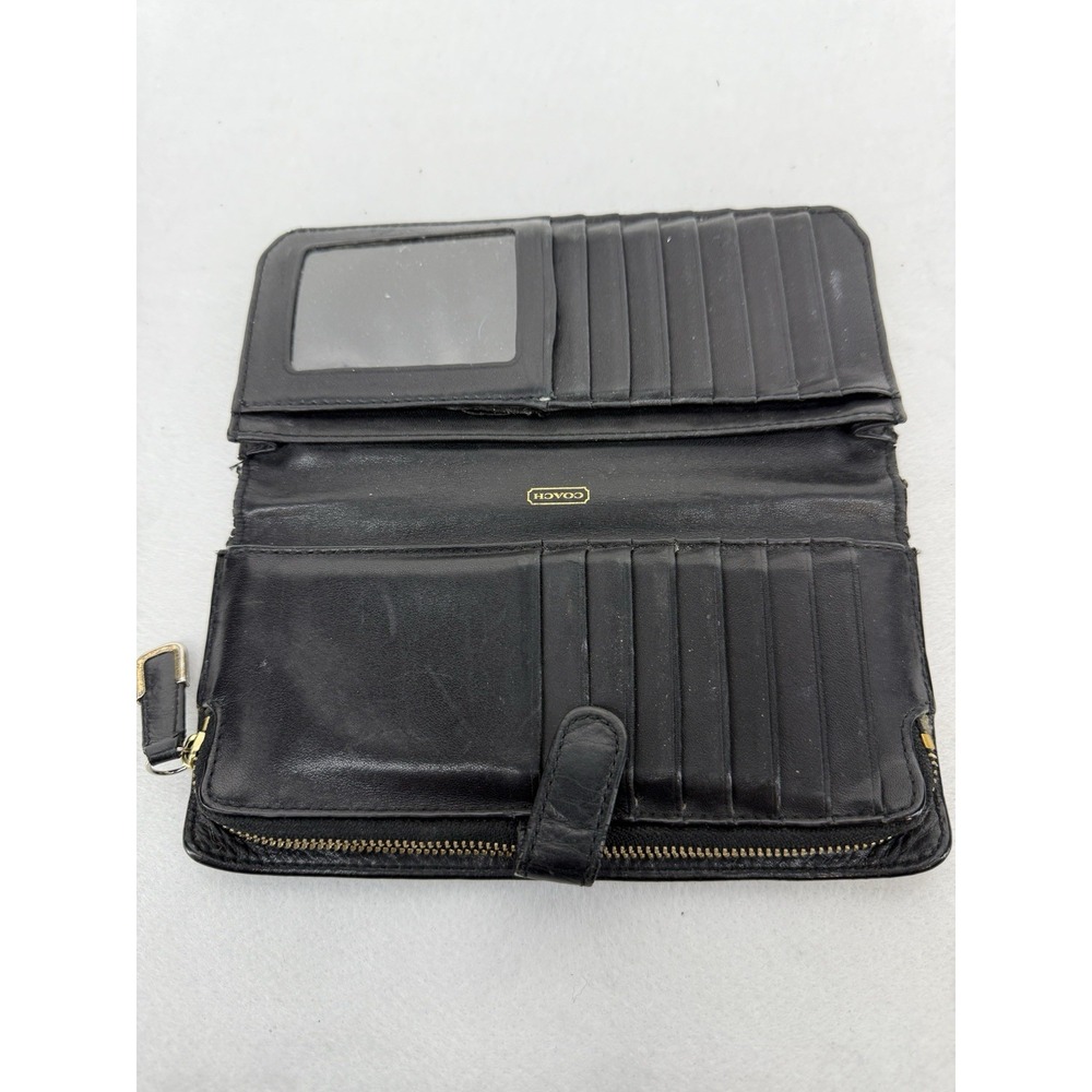 Coach Black Leather Bifold Wallet Zipper Clutch - Picture 2 of 9